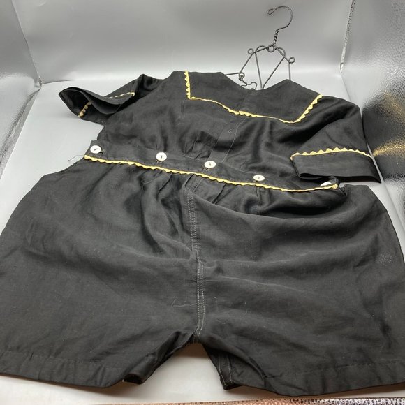 Antique Childs Black and White Silk Romper with Pockets and MOP Buttons - Picture 6 of 8